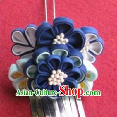 Japanese Geisha Courtesan Navy Flowers Hairpin Traditional Yamato Kimono Hair Accessories for Women
