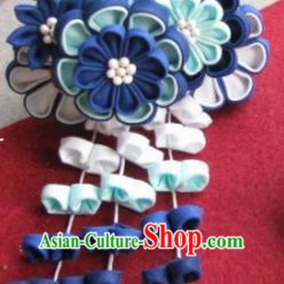 Japanese Geisha Courtesan Navy Flowers Hair Claw Hairpin Traditional Yamato Kimono Hair Accessories for Women