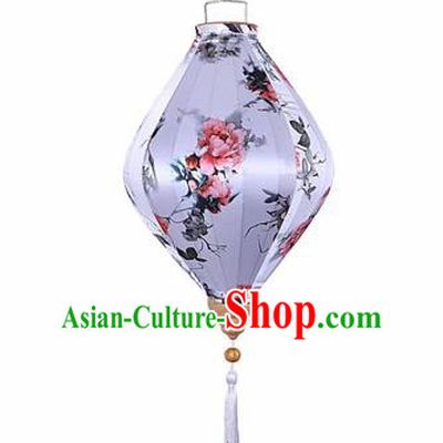 Chinese Traditional Silk Brilliant Hanging Lantern New Year Handmade Painting Peony Palace Lanterns