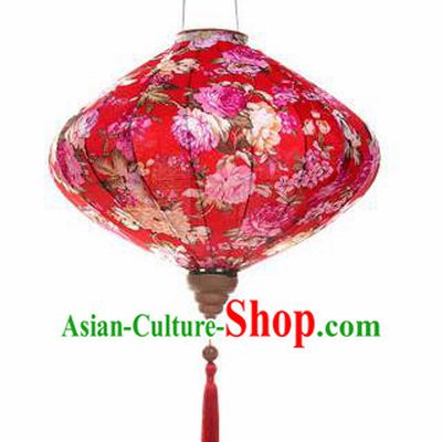 Chinese Traditional Red Silk Hanging Lantern New Year Handmade Painting Peony Palace Lanterns
