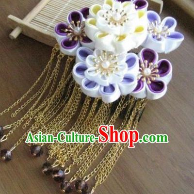 Japanese Geisha Courtesan Purple Sakura Hair Comb Traditional Yamato Kimono Hair Accessories for Women