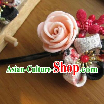 Japanese Geisha Courtesan Pink Rose Sakura Hairpin Traditional Yamato Kimono Hair Accessories for Women