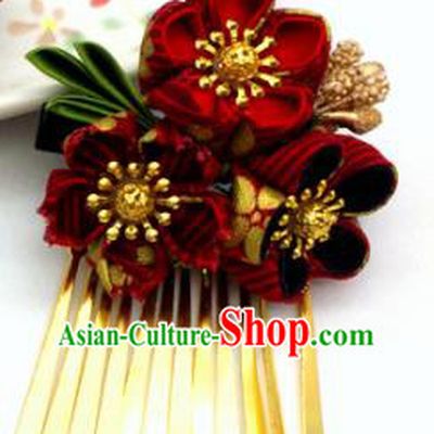 Japanese Geisha Courtesan Kimono Wine Red Sakura Hair Claw Hairpins Traditional Yamato Hair Accessories for Women