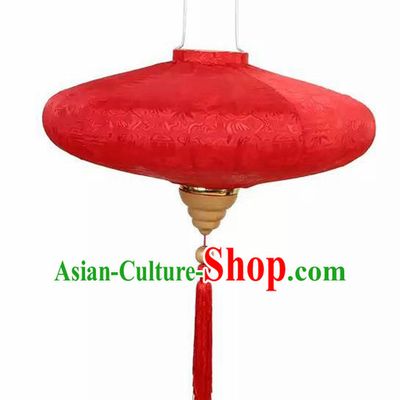 Chinese Traditional Red Saucer Shaped Hanging Lantern Wedding Handmade Palace Lanterns