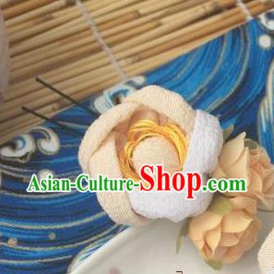 Japanese Geisha Courtesan Kimono Beige Rose Hairpins Traditional Yamato Hair Accessories for Women