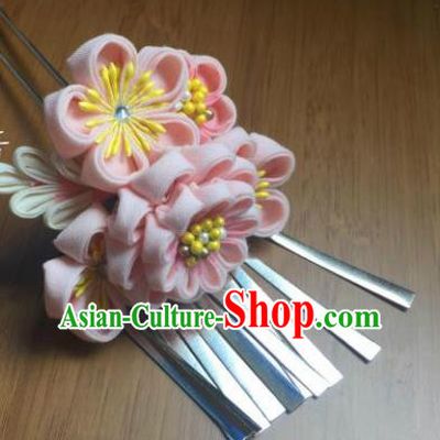 Japanese Geisha Courtesan Kimono Pink Sakura Hairpins Traditional Yamato Hair Accessories for Women