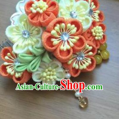 Japanese Geisha Courtesan Kimono Orange Sakura Hair Claw Hairpins Traditional Yamato Hair Accessories for Women