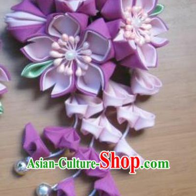 Japanese Geisha Courtesan Kimono Purple Sakura Hair Claw Hairpins Traditional Yamato Hair Accessories for Women