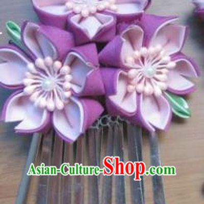 Japanese Geisha Courtesan Purple Sakura Hair Claw Hairpins Traditional Yamato Kimono Hair Accessories for Women