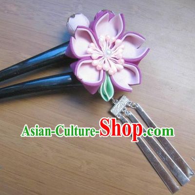 Japanese Geisha Courtesan Purple Sakura Hairpins Traditional Yamato Kimono Hair Accessories for Women