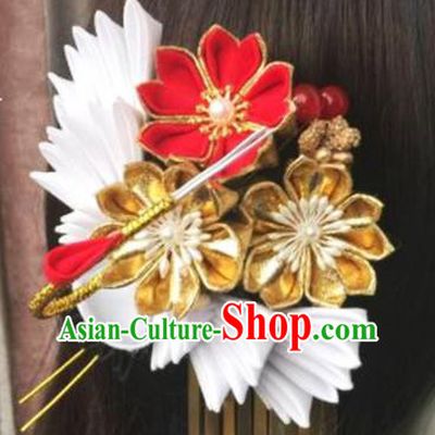 Japanese Geisha Courtesan Kimono Sakura Crane Hair Claw Hairpins Traditional Yamato Hair Accessories for Women