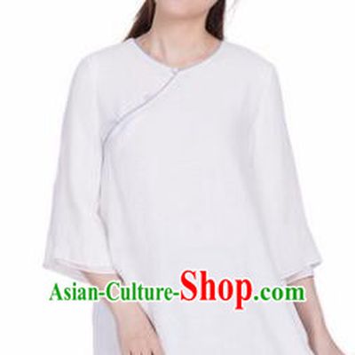 Chinese Traditional Martial Arts White Silk Blouse Tai Chi Competition Shirt Costume for Women