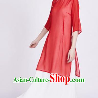 Chinese Traditional Tang Suit Martial Arts Red Slant Opening Blouse Tai Chi Competition Costume for Women