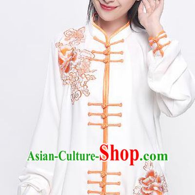Chinese Traditional Tang Suit Orange Embroidered Clothing Martial Arts Tai Chi Competition Costume for Women