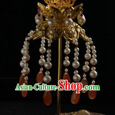 Chinese Ancient Tang Dynasty Queen Pearls Tassel Hairpins Traditional Hanfu Hair Accessories for Women