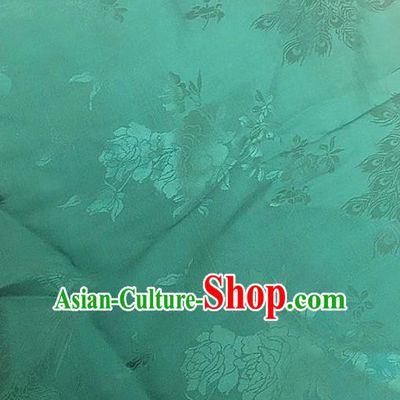 Traditional Chinese Royal Peacock Peony Pattern Design Green Brocade Silk Fabric Asian Satin Material