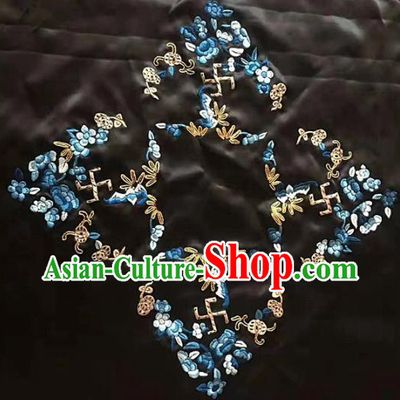 Chinese Handmade Traditional Embroidery Craft Embroidered Black Silk Fabric Patch