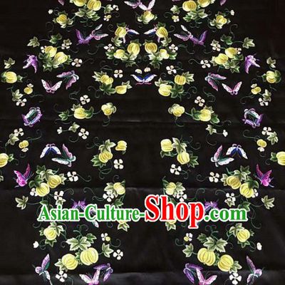 Chinese Handmade Traditional Embroidery Craft Embroidered Butterfly Black Silk Fabric Patch