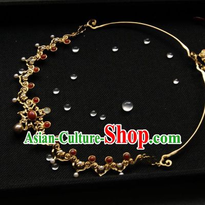 Chinese Ancient Court Golden Necklace Traditional Princess Hanfu Necklet Accessories for Women