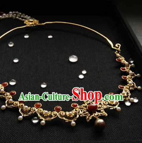 Chinese Ancient Court Golden Necklace Traditional Princess Hanfu Necklet Accessories for Women Chinese Ancient Court Golden Necklace Traditional Princess Hanfu Necklet Accessories for Women