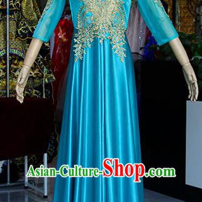 Chinese Traditional Modern Dance Costume Stage Show Chorus Blue Dress for Women