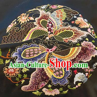 Chinese Handmade Embroidered Butterfly Flowers Silk Fabric Patch Traditional Embroidery Craft