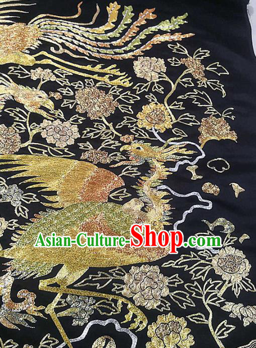 Chinese Handmade Embroidered Phoenix Black Silk Fabric Patch Traditional Embroidery Craft Chinese Handmade Embroidered Phoenix Black Silk Fabric Patch Traditional Embroidery Craft
