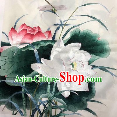 Chinese Handmade Embroidered Lotus Silk Fabric Patch Traditional Embroidery Craft