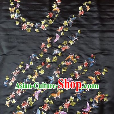 Chinese Handmade Embroidered Butterfly Chrysanthemum Silk Fabric Patch Traditional Embroidery Craft