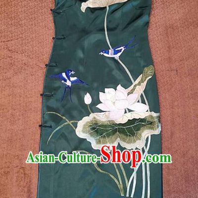 Chinese Traditional Tang Suit Embroidered Lotus Green Cheongsam National Costume Qipao Dress for Women