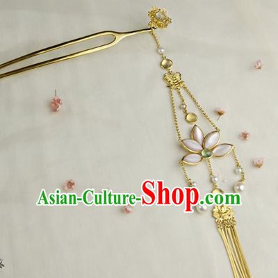 Chinese Ancient Tang Dynasty Queen Lotus Tassel Hairpins Traditional Hanfu Hair Accessories for Women