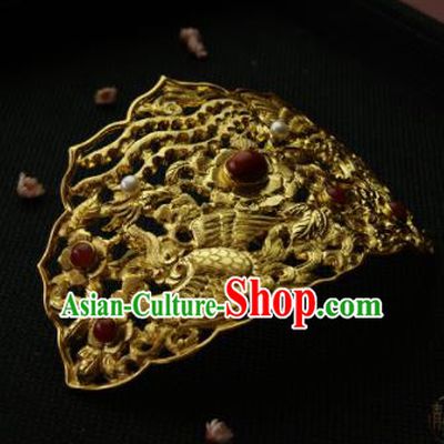 Chinese Ancient Ming Dynasty Queen Hairpins Golden Hair Crown Traditional Hanfu Hair Accessories for Women