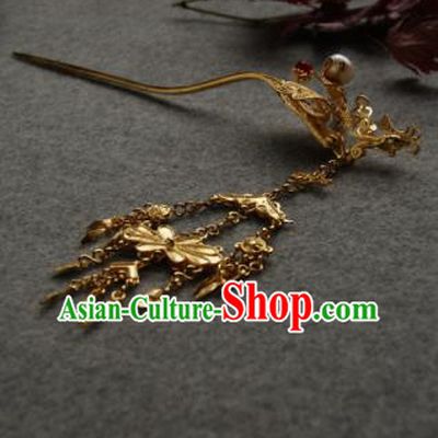 Chinese Ancient Ming Dynasty Queen Tassel Hairpins Golden Hair Clip Traditional Hanfu Hair Accessories for Women