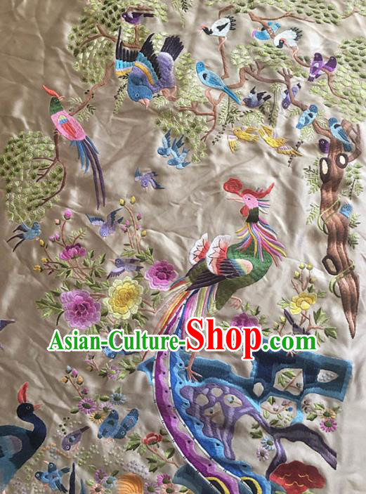 Chinese Handmade Embroidered Birds Phoenix Silk Fabric Patch Traditional Embroidery Craft