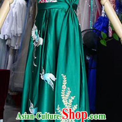 Chinese Traditional Classical Dance Costume Stage Show Chorus Green Dress for Women
