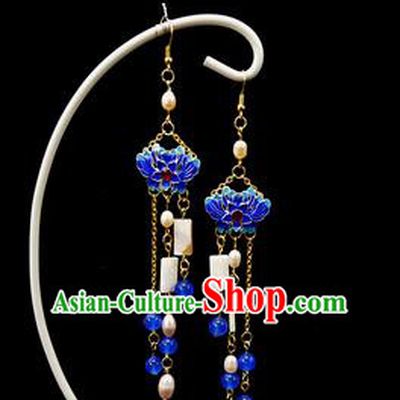 Chinese Ancient Hanfu Blueing Tassel Earrings Traditional Handmade Ear Accessories for Women