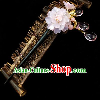 Chinese Ancient Hanfu Pink Peach Flower Hairpins Traditional Handmade Hair Accessories for Women