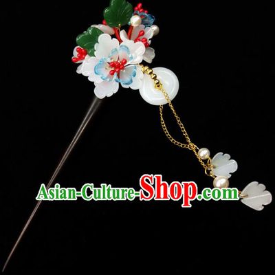 Chinese Ancient Hanfu White Plum Tassel Hairpins Traditional Handmade Hair Accessories for Women