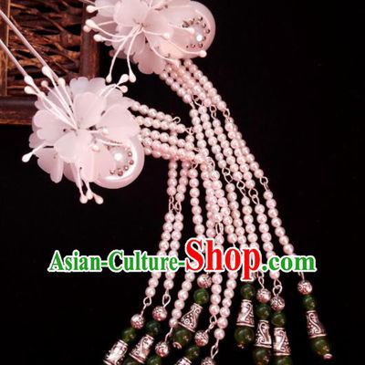 Chinese Ancient Hanfu Pink Beads Tassel Hairpins Traditional Handmade Hair Accessories for Women