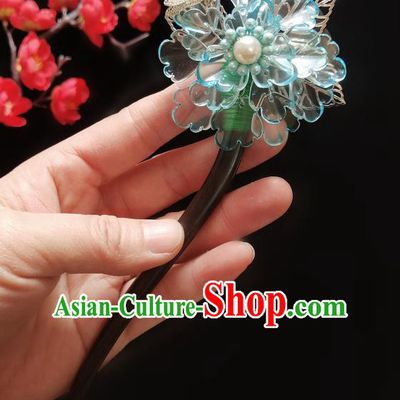 Chinese Ancient Hanfu Green Flower Sandalwood Hairpins Traditional Handmade Hair Accessories for Women