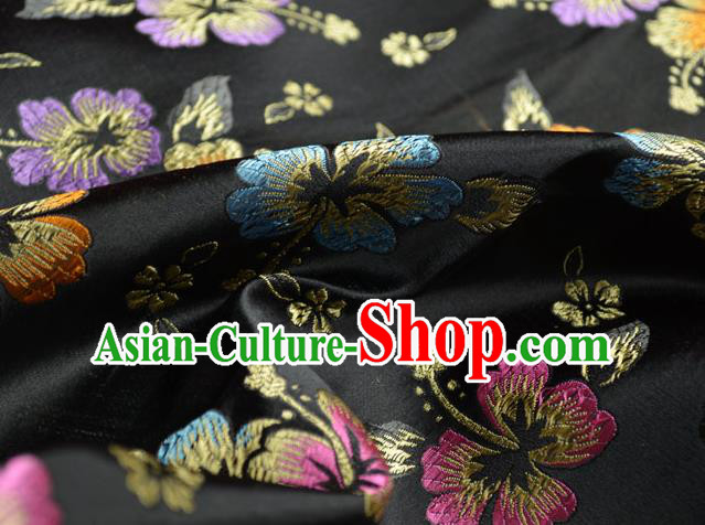 Traditional Chinese Royal Phalaenopsis Flower Pattern Design Black Brocade Silk Fabric Asian Satin Material Traditional Chinese Royal Phalaenopsis Flower Pattern Design Black Brocade Silk Fabric Asian Satin Material