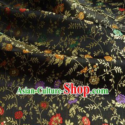 Traditional Chinese Royal Flowers Vine Pattern Design Black Brocade Silk Fabric Asian Satin Material