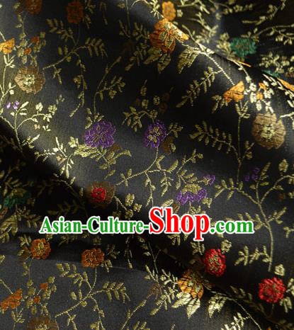 Traditional Chinese Royal Flowers Vine Pattern Design Black Brocade Silk Fabric Asian Satin Material Traditional Chinese Royal Flowers Vine Pattern Design Black Brocade Silk Fabric Asian Satin Material