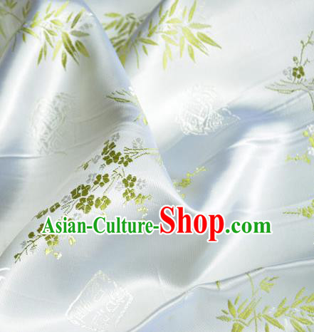 Traditional Chinese Royal Plum Bamboo Pattern Design White Brocade Silk Fabric Asian Satin Material Traditional Chinese Royal Plum Bamboo Pattern Design White Brocade Silk Fabric Asian Satin Material