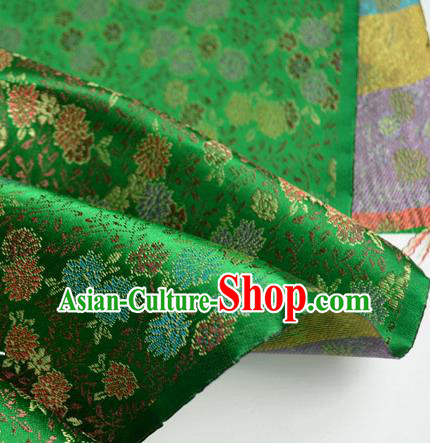 Traditional Chinese Royal Chrysanthemum Pattern Design Green Brocade Silk Fabric Asian Satin Material Traditional Chinese Royal Chrysanthemum Pattern Design Green Brocade Silk Fabric Asian Satin Material
