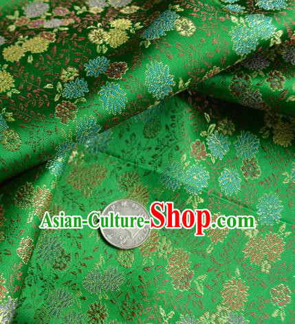 Traditional Chinese Royal Chrysanthemum Pattern Design Green Brocade Silk Fabric Asian Satin Material Traditional Chinese Royal Chrysanthemum Pattern Design Green Brocade Silk Fabric Asian Satin Material