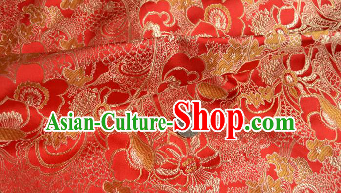 Traditional Chinese Royal Clivia Pattern Design Red Brocade Silk Fabric Asian Satin Material Traditional Chinese Royal Clivia Pattern Design Red Brocade Silk Fabric Asian Satin Material