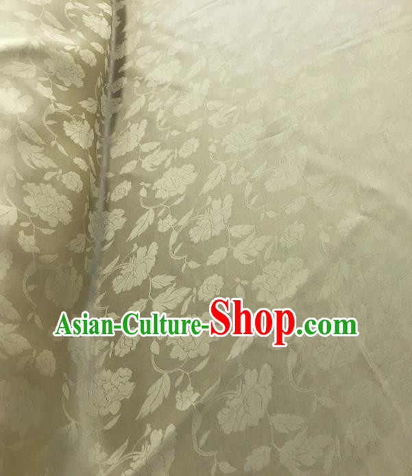 Traditional Chinese Royal Peony Pattern Design Light Yellow Brocade Silk Fabric Asian Satin Material Traditional Chinese Royal Peony Pattern Design Light Yellow Brocade Silk Fabric Asian Satin Material