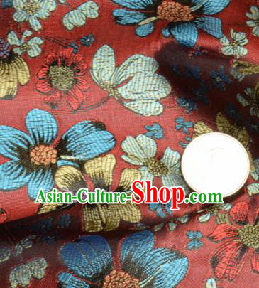 Traditional Chinese Royal Flowers Pattern Design Red Brocade Silk Fabric Asian Satin Material Traditional Chinese Royal Flowers Pattern Design Red Brocade Silk Fabric Asian Satin Material