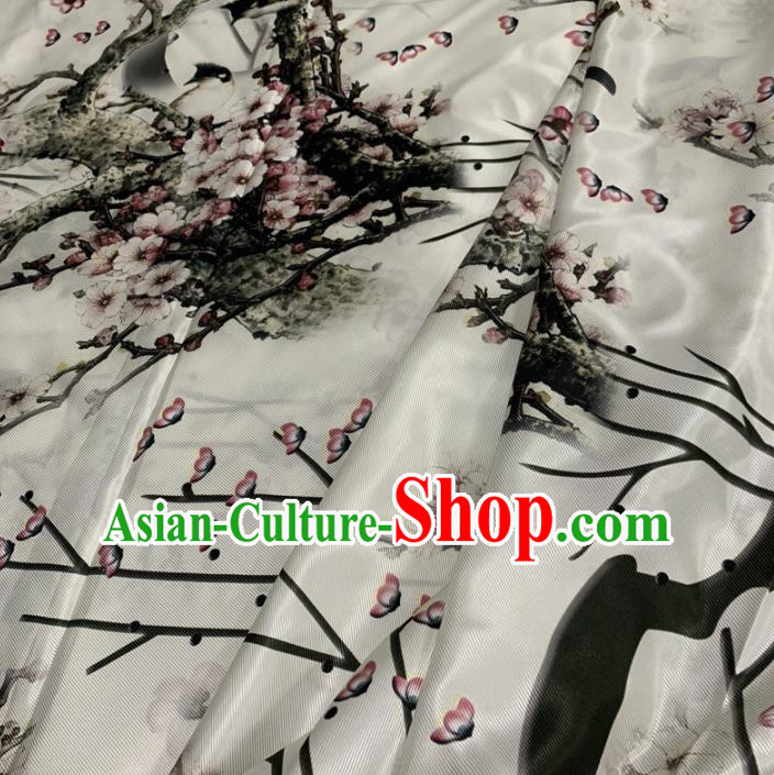 Traditional Chinese Royal Plum Pattern Design White Brocade Silk Fabric Asian Satin Material Traditional Chinese Royal Plum Pattern Design White Brocade Silk Fabric Asian Satin Material